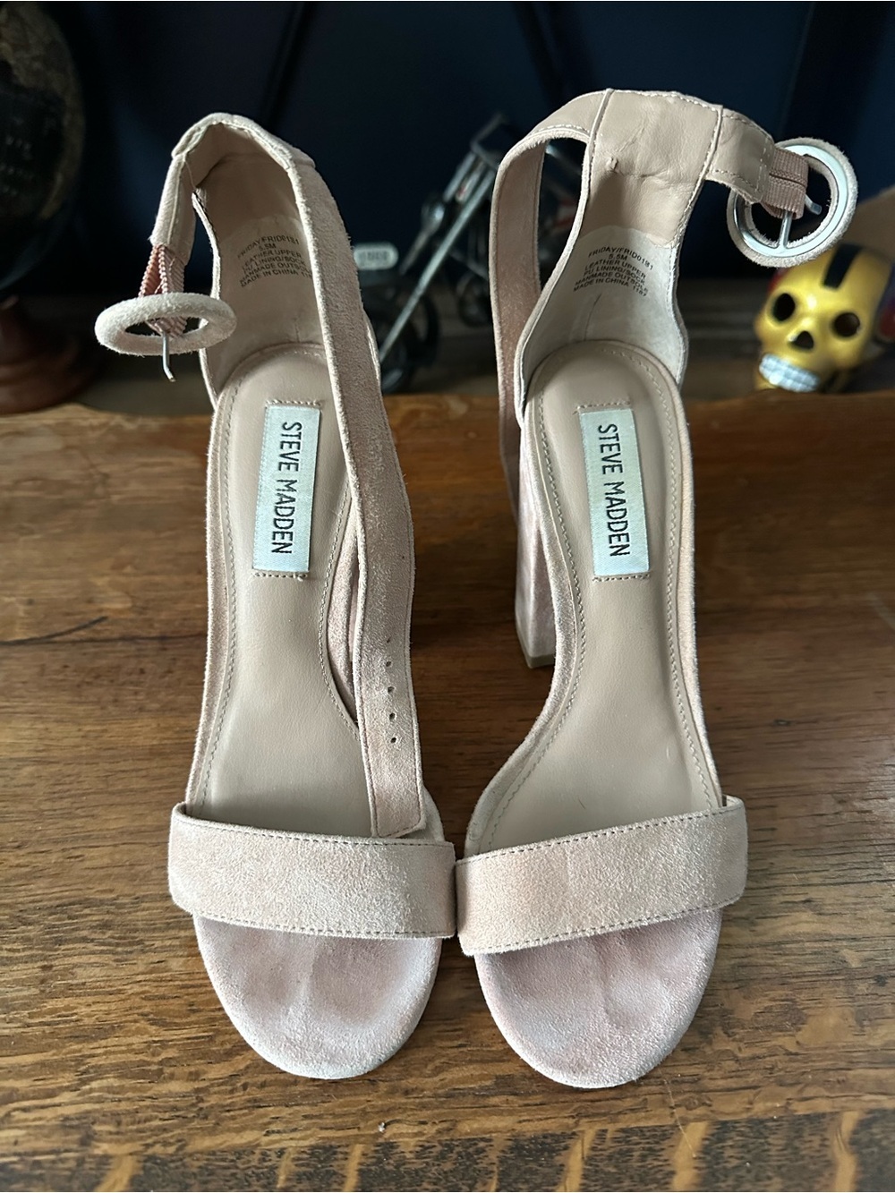 Steve Madden Blush Nude Suede Ankle Strap Block Heels - Picture 1 of 8